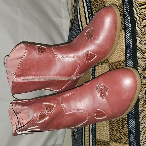 American Exchange girls boots Cowgirl pink hearts glitter new size